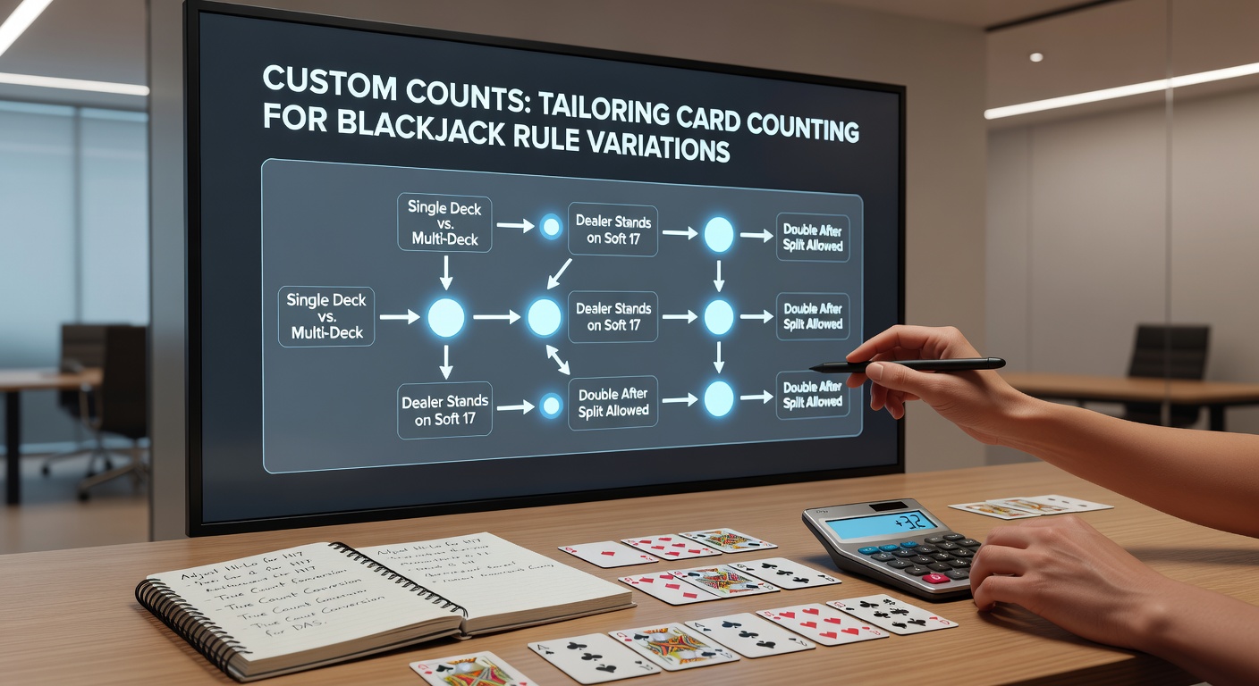 Detaillierte Tabelle mit angepassten Index-Zahlen für verschiedene Blackjack-Variationen und Count-Systeme