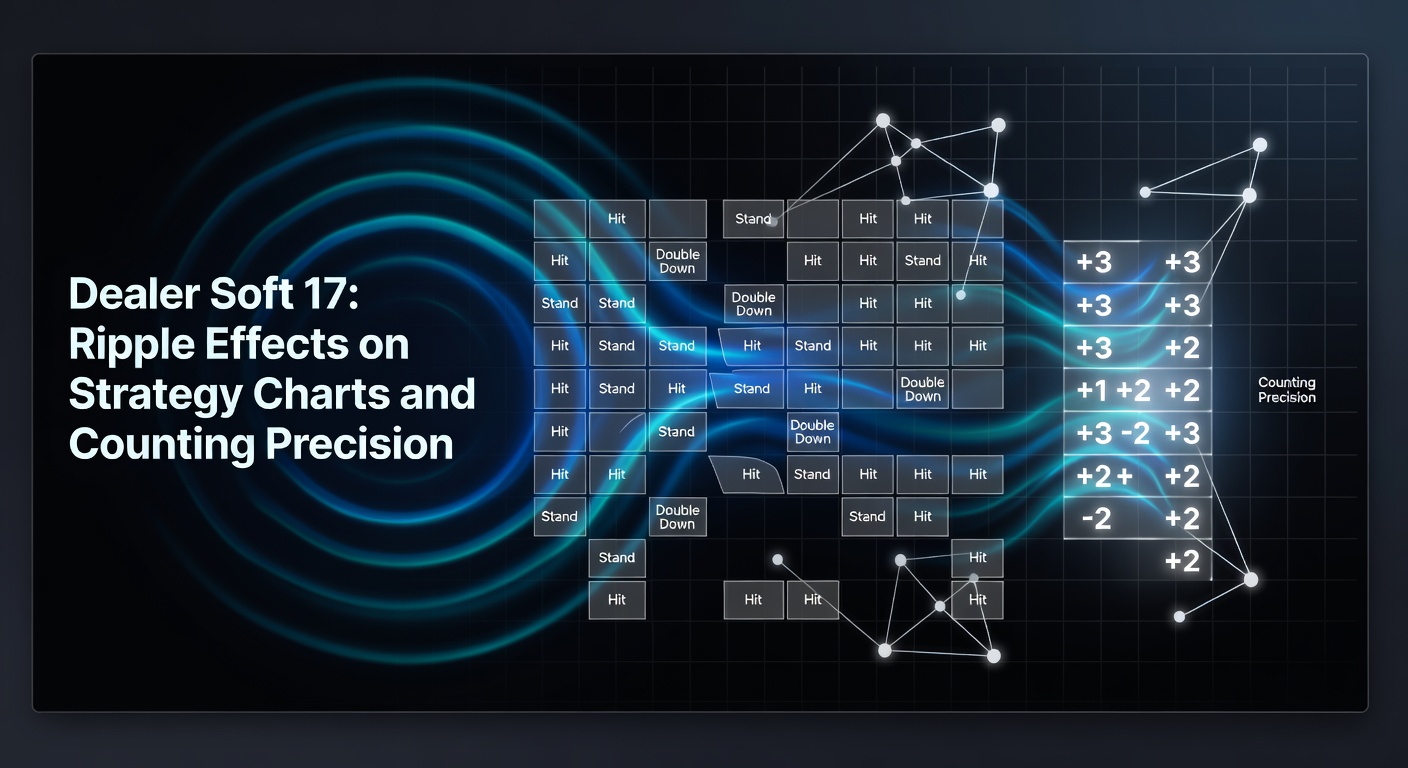 Strategietabelle für Blackjack mit Dealer Soft 17, die Abweichungen bei Hits und Stands zeigt