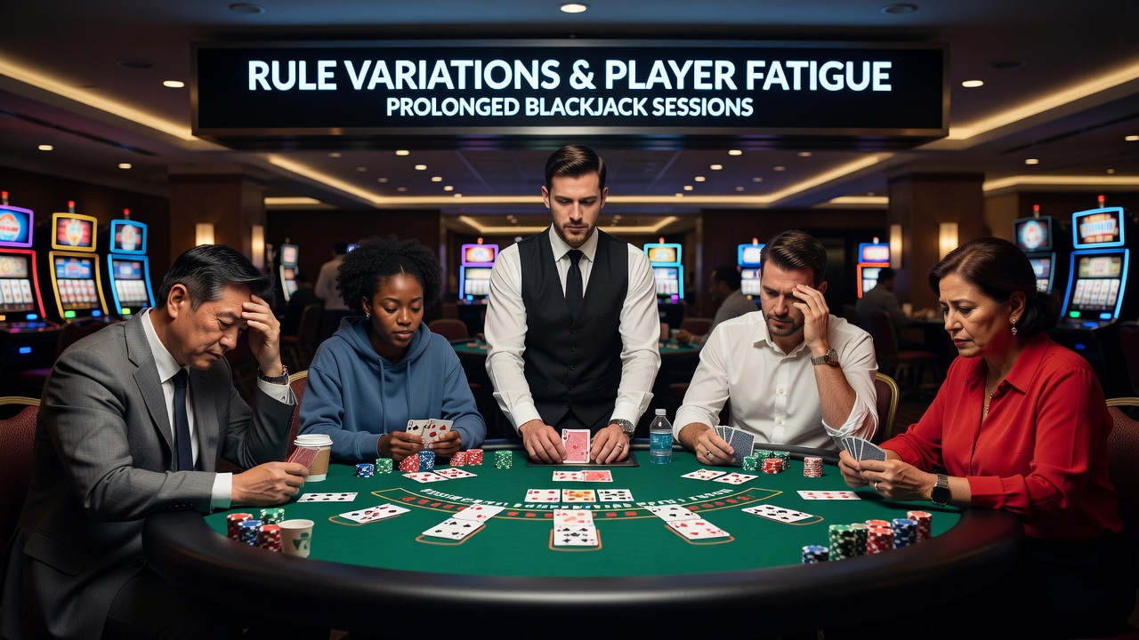 Spieler am Blackjack-Tisch mit Fokus auf Ermüdungsanzeichen