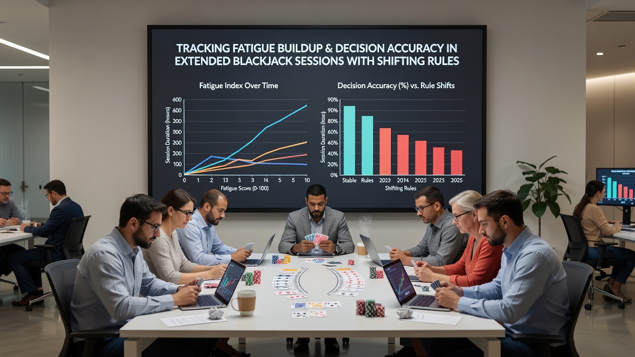 Darstellung von Entscheidungsprotokollen und Ermüdungskurven in Blackjack-Sessions